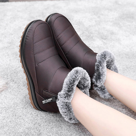 Bottes d'Hiver Femme en Plush avec Fermeture Éclair Latérale